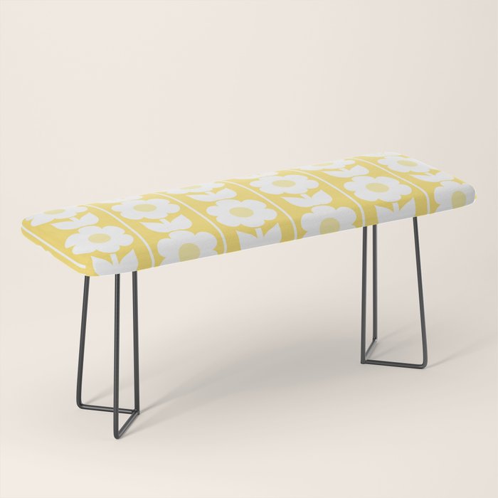 Vintage Floral Jonnty Flowers and Stripes Butter Yellow and White Cottage Stripes Bench Gallery Image 1