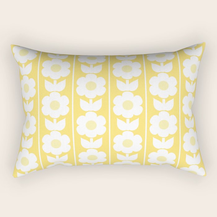 Vintage Floral Jonnty Flowers and Stripes Butter Yellow and White Cottage Stripes Rectangular Pillow Gallery Image 1
