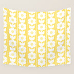 Vintage Floral Jonnty Flowers and Stripes Butter Yellow and White Cottage Stripes Wall Tapestry Gallery Image 4
