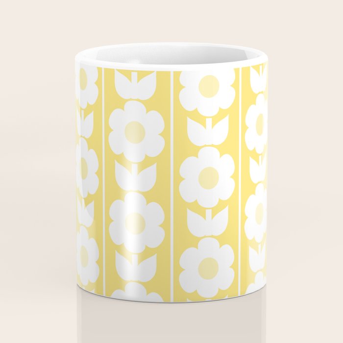 Vintage Floral Jonnty Flowers and Stripes Butter Yellow and White Cottage Stripes Coffee Mug Gallery Image 4