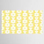 Vintage Floral Jonnty Flowers and Stripes Butter Yellow and White Cottage Stripes Tablecloth Gallery Image 2