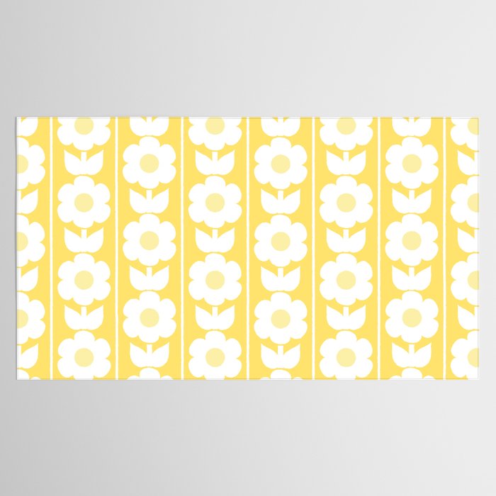 Vintage Floral Jonnty Flowers and Stripes Butter Yellow and White Cottage Stripes Tablecloth Gallery Image 2