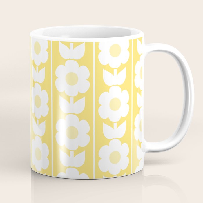 Vintage Floral Jonnty Flowers and Stripes Butter Yellow and White Cottage Stripes Coffee Mug Gallery Image 1