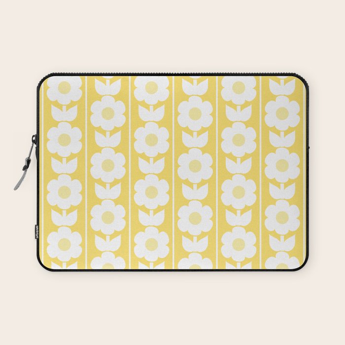 Vintage Floral Jonnty Flowers and Stripes Butter Yellow and White Cottage Stripes Laptop Sleeve Gallery Image 1