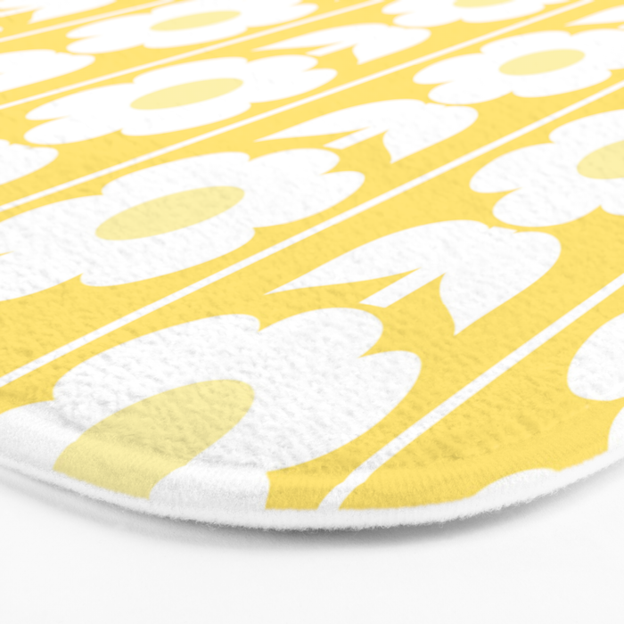 Vintage Floral Jonnty Flowers and Stripes Butter Yellow and White Cottage Stripes Bath Mat Gallery Image 3