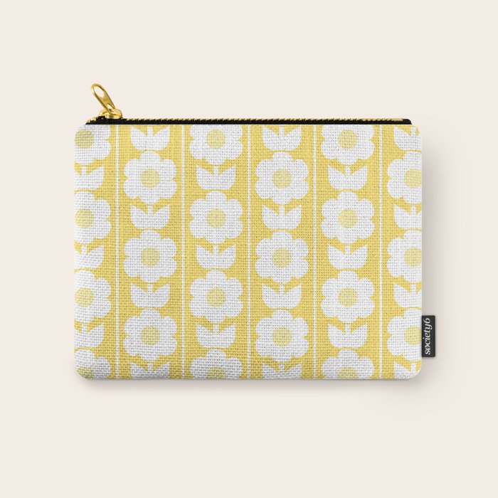 Vintage Floral Jonnty Flowers and Stripes Butter Yellow and White Cottage Stripes Carry All Pouch Gallery Image 1