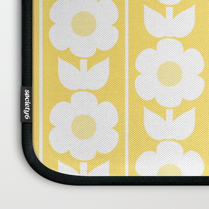 Vintage Floral Jonnty Flowers and Stripes Butter Yellow and White Cottage Stripes Laptop Sleeve Gallery Image 3