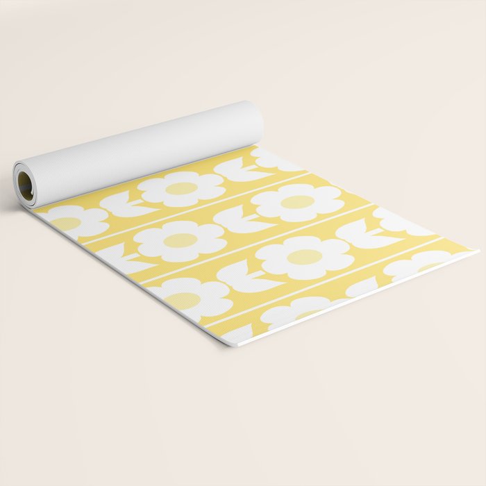 Vintage Floral Jonnty Flowers and Stripes Butter Yellow and White Cottage Stripes Yoga Mat Gallery Image 2