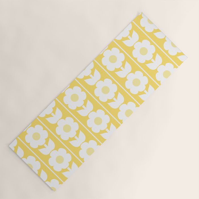 Vintage Floral Jonnty Flowers and Stripes Butter Yellow and White Cottage Stripes Yoga Mat Gallery Image 1