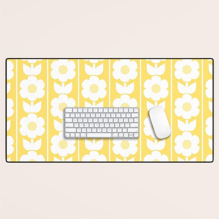 Vintage Floral Jonnty Flowers and Stripes Butter Yellow and White Cottage Stripes Desk Mat Gallery Image 1