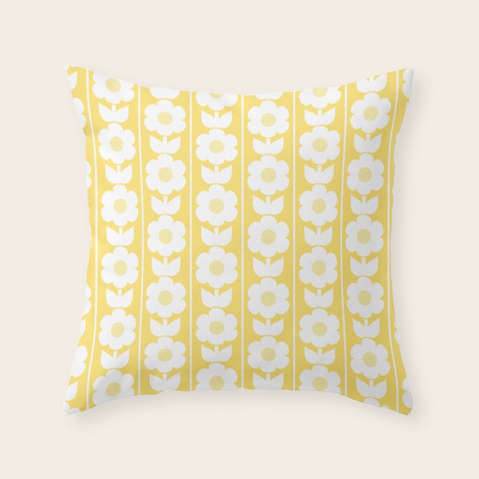 Vintage Floral Jonnty Flowers and Stripes Butter Yellow and White Cottage Stripes Throw Pillow Gallery Image 6