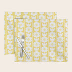 Vintage Floral Jonnty Flowers and Stripes Butter Yellow and White Cottage Stripes Placemat Gallery Image 1