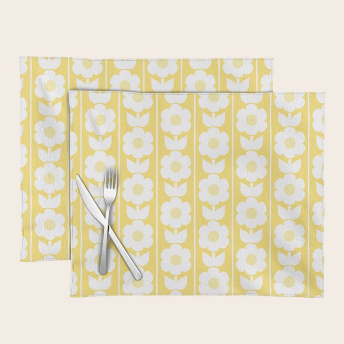 Vintage Floral Jonnty Flowers and Stripes Butter Yellow and White Cottage Stripes Placemat Gallery Image 1