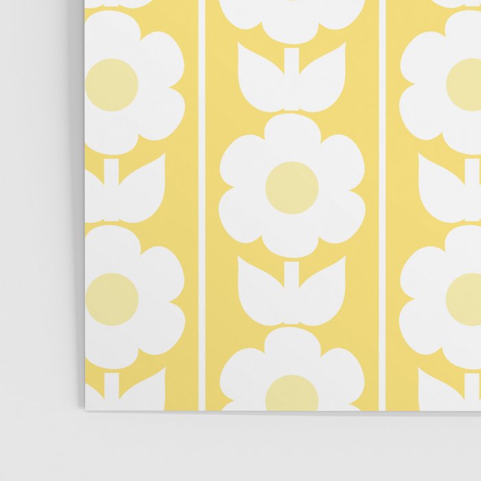 Vintage Floral Jonnty Flowers and Stripes Butter Yellow and White Cottage Stripes Poster Gallery Image 3