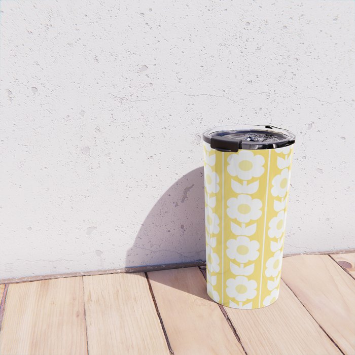 Vintage Floral Jonnty Flowers and Stripes Butter Yellow and White Cottage Stripes Travel Mug Gallery Image 4