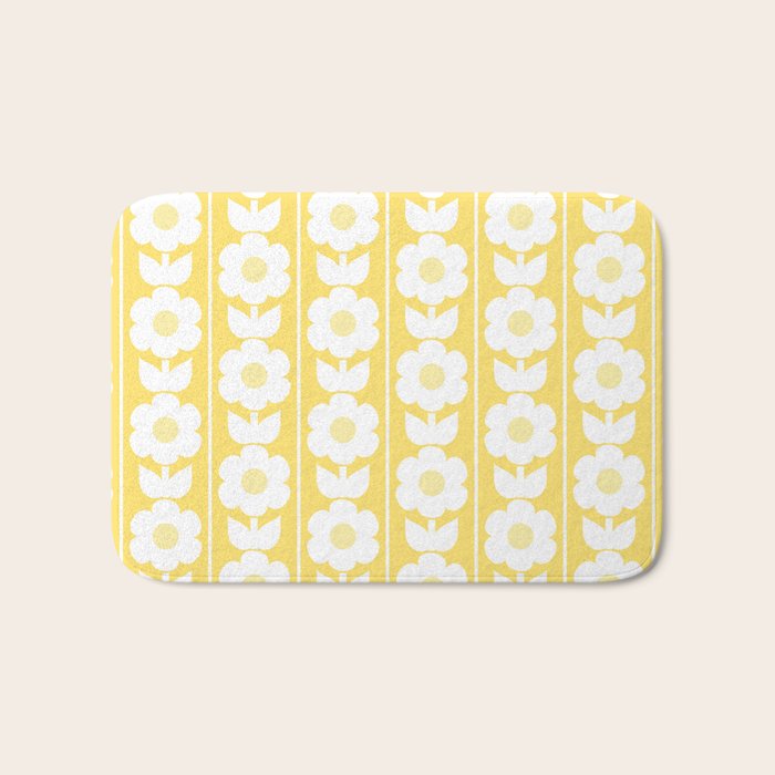 Vintage Floral Jonnty Flowers and Stripes Butter Yellow and White Cottage Stripes Bath Mat Gallery Image 1