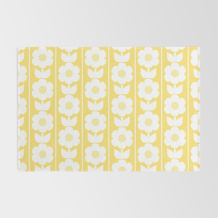 Vintage Floral Jonnty Flowers and Stripes Butter Yellow and White Cottage Stripes Rug Gallery Image 2