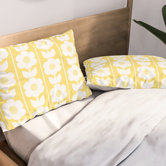Vintage Floral Jonnty Flowers and Stripes Butter Yellow and White Cottage Stripes Pillow Sham Gallery Image 2