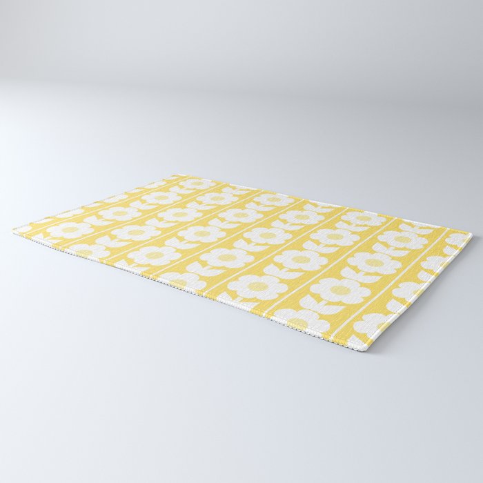 Vintage Floral Jonnty Flowers and Stripes Butter Yellow and White Cottage Stripes Rug Gallery Image 3