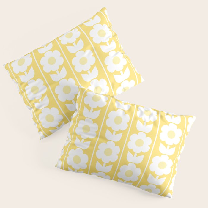 Vintage Floral Jonnty Flowers and Stripes Butter Yellow and White Cottage Stripes Pillow Sham Gallery Image 3