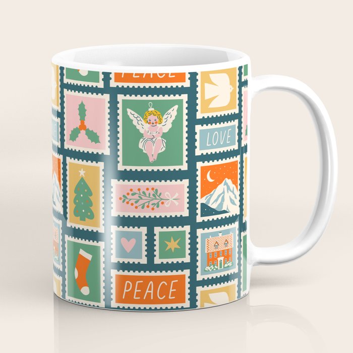Vintage christmas postage stamp pattern Coffee Mug Gallery Image 1