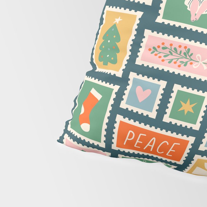 Vintage christmas postage stamp pattern Pillow Sham Gallery Image 4