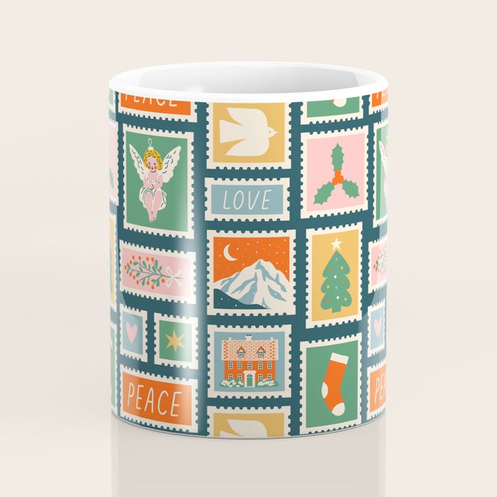 Vintage christmas postage stamp pattern Coffee Mug Gallery Image 4