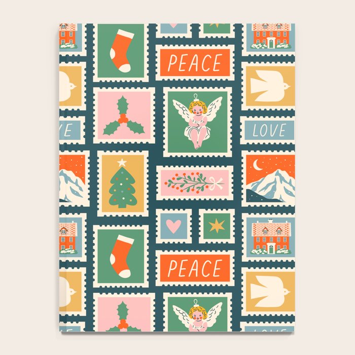 Vintage christmas postage stamp pattern Notebook Gallery Image 4
