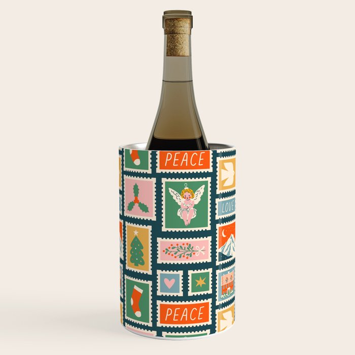 Vintage christmas postage stamp pattern Wine Chiller Gallery Image 3