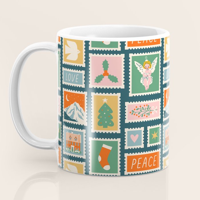 Vintage christmas postage stamp pattern Coffee Mug Gallery Image 3