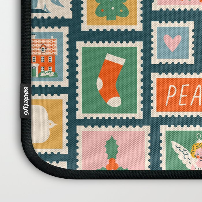 Vintage christmas postage stamp pattern Laptop Sleeve Gallery Image 3