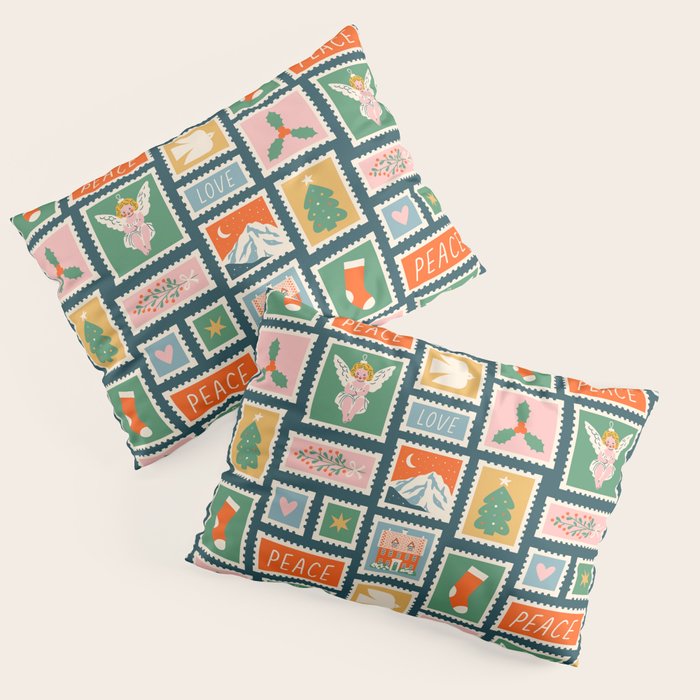 Vintage christmas postage stamp pattern Pillow Sham Gallery Image 1