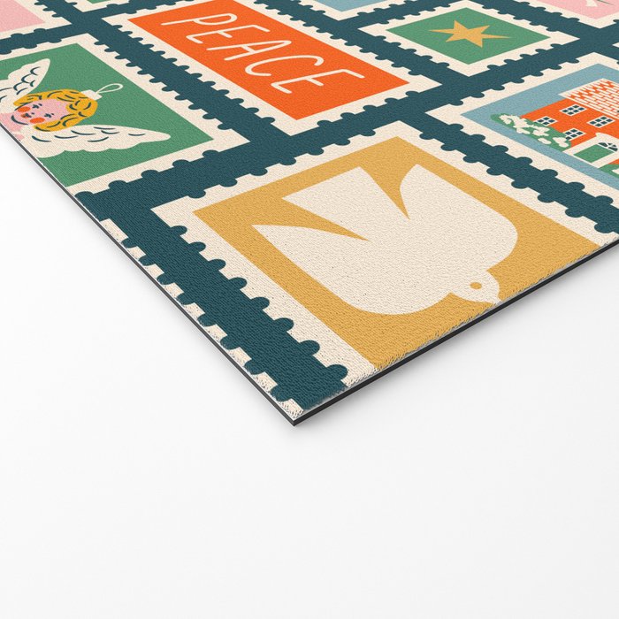 Vintage christmas postage stamp pattern Welcome Mat Gallery Image 2