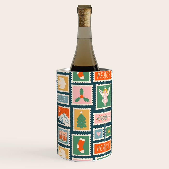 Vintage christmas postage stamp pattern Wine Chiller Gallery Image 2