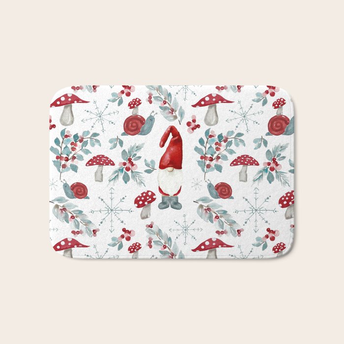 Gnome For The Holidays - Christmas Pattern Bath Mat