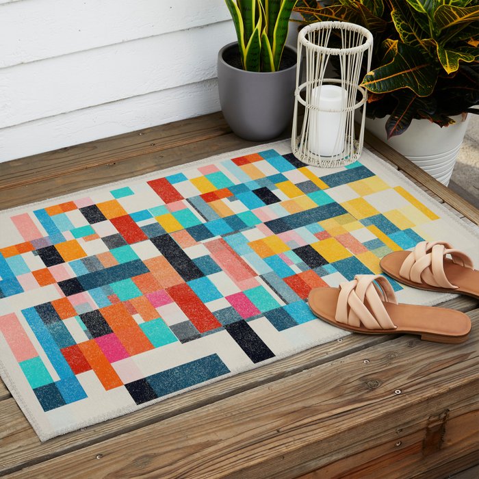 Colorful Retro Elements Outdoor Rug Gallery Image 2