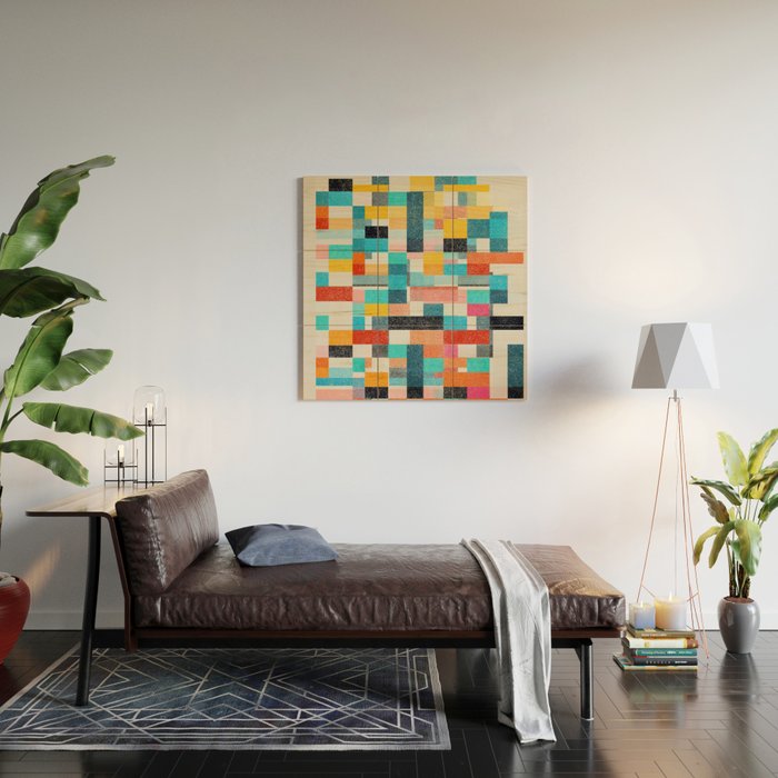 Colorful Retro Elements Wood Wall Art Gallery Image 2