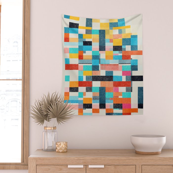 Colorful Retro Elements Wall Tapestry Gallery Image 2