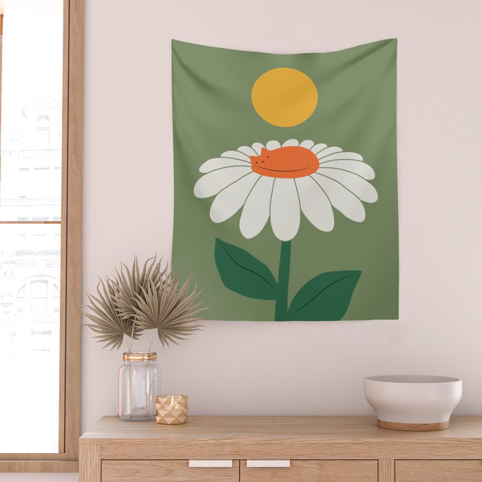 Cat and Plant 63 Blossom Day Wall Tapestry Gallery Image 2