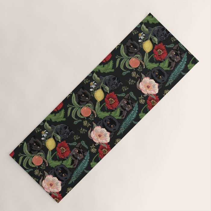 Botanical and Black Cats Yoga Mat Gallery Image 1