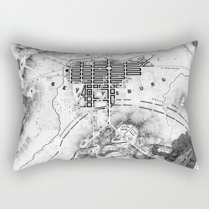Vintage Map of The Gettysburg Battlefield (1863)BW Rectangular Pillow Gallery Image 2