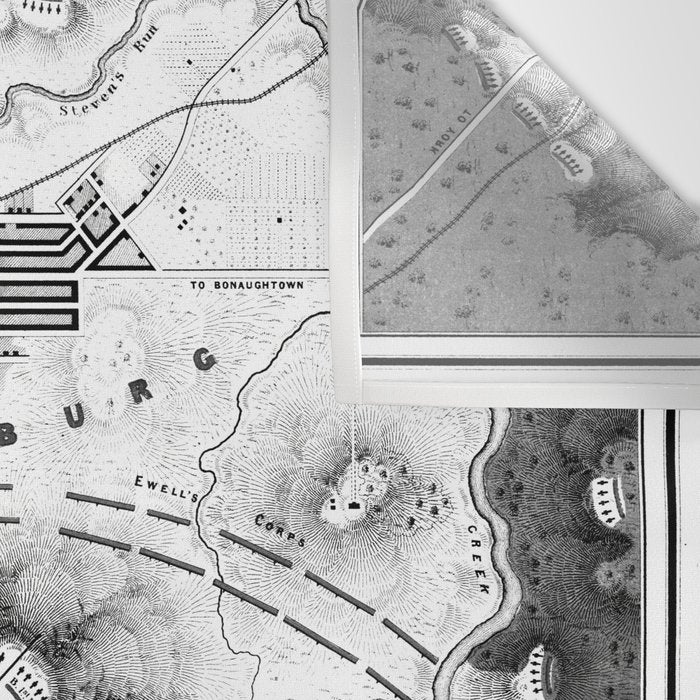 Vintage Map of The Gettysburg Battlefield (1863)BW Wall Tapestry Gallery Image 3