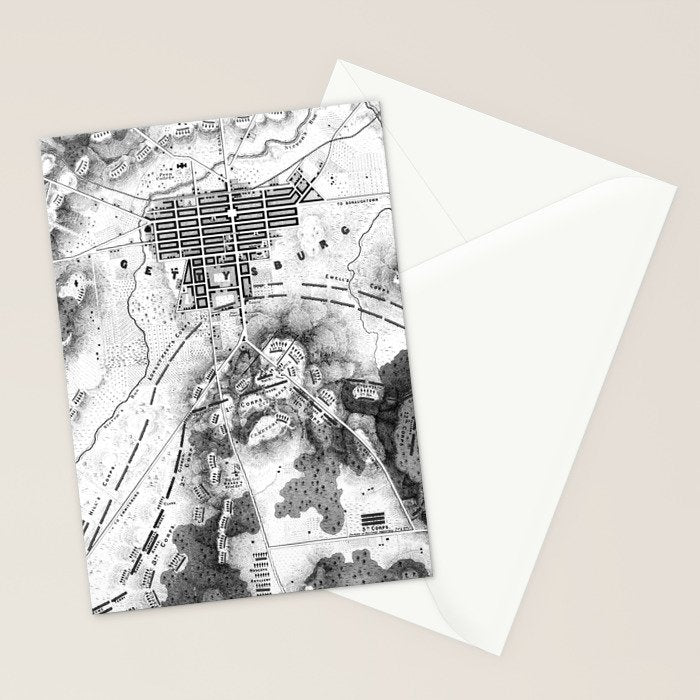 Vintage Map of The Gettysburg Battlefield (1863)BW Stationery Card Gallery Image 2