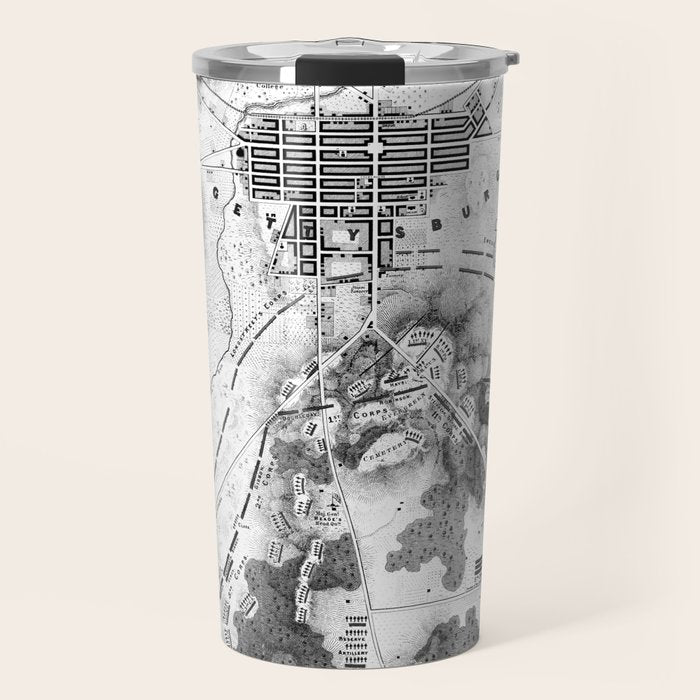 Vintage Map of The Gettysburg Battlefield (1863)BW Travel Mug Gallery Image 1