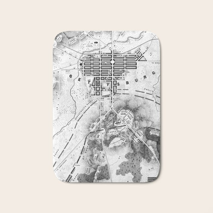 Vintage Map of The Gettysburg Battlefield (1863)BW Bath Mat Gallery Image 1