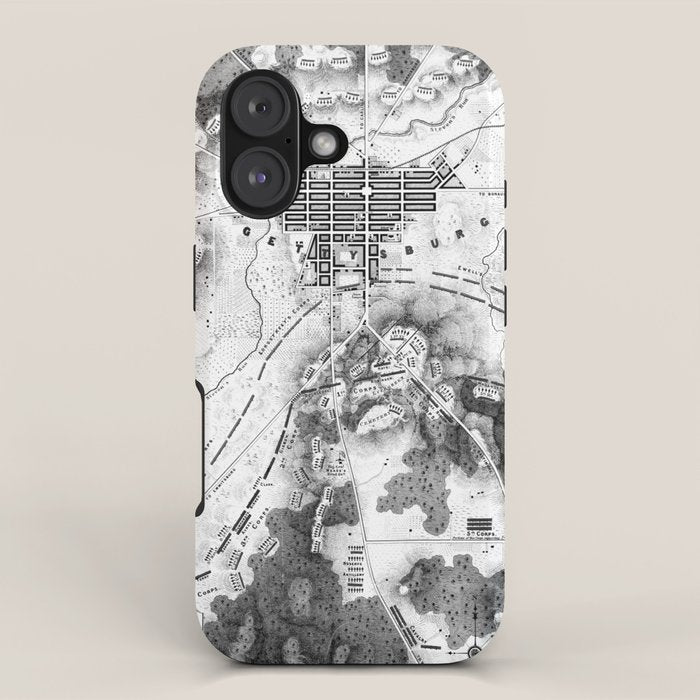 Vintage Map of The Gettysburg Battlefield (1863)BW iPhone Case Gallery Image 1