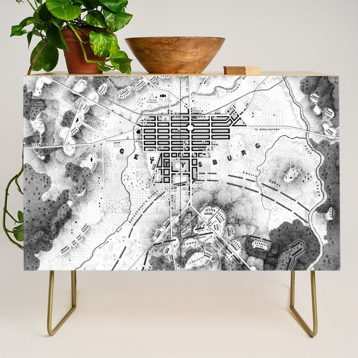 Vintage Map of The Gettysburg Battlefield (1863)BW Credenza Gallery Image 1