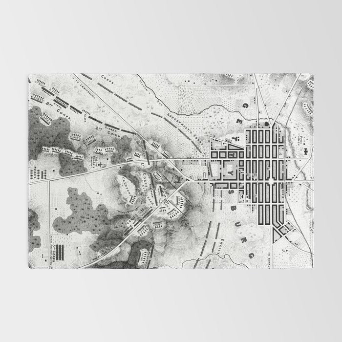 Vintage Map of The Gettysburg Battlefield (1863)BW Rug Gallery Image 2