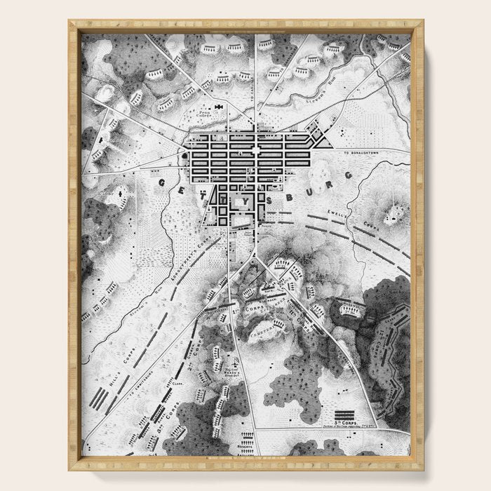 Vintage Map of The Gettysburg Battlefield (1863)BW Serving Tray Gallery Image 1