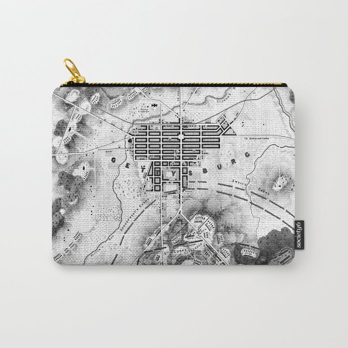 Vintage Map of The Gettysburg Battlefield (1863)BW Carry All Pouch Gallery Image 1